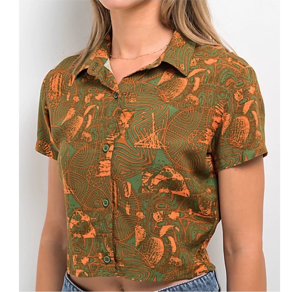 Vibrant Green and Orange Women's Button Down Shirt